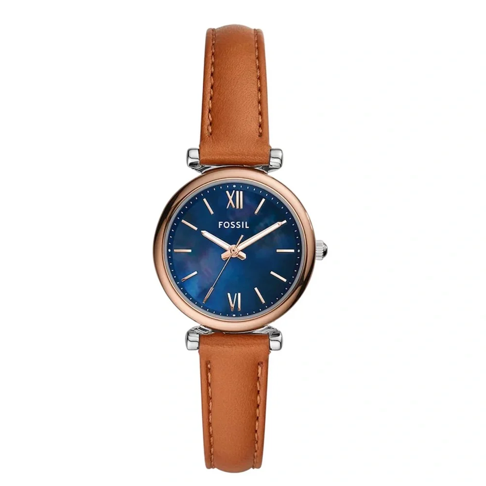 NEW Fossil 28mm Carlie Mini Three-Hand Tan Leather Watch - Picture 1 of 5
